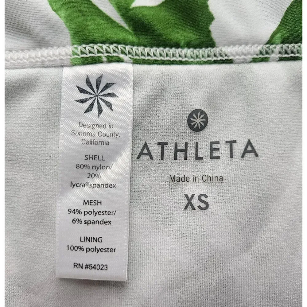 ATHLETA Women's Size XS Bikini Bottom Green White Tropical Rainforest Leaves